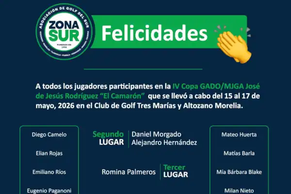 Resultados de la Zona Sur en la IV Copa GADO/MJGA "El Camarón" 2026