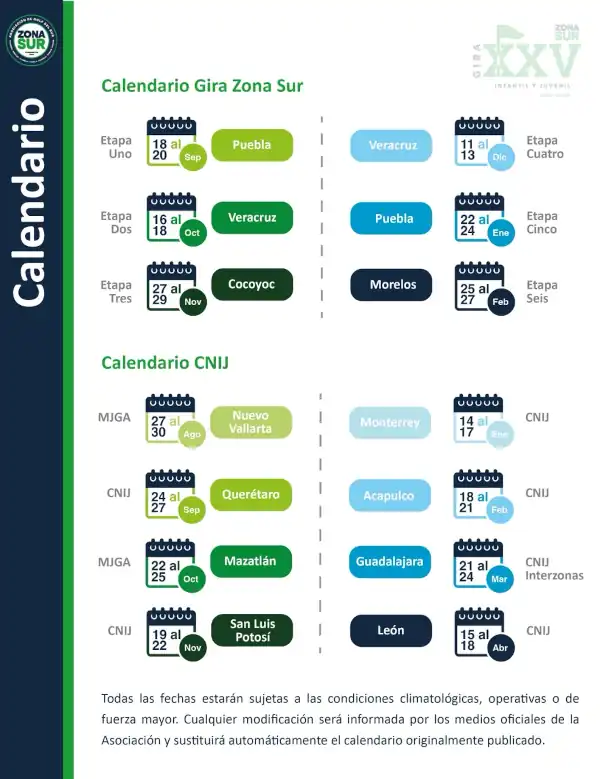 Calendario de la XXV gira infantil juvenil